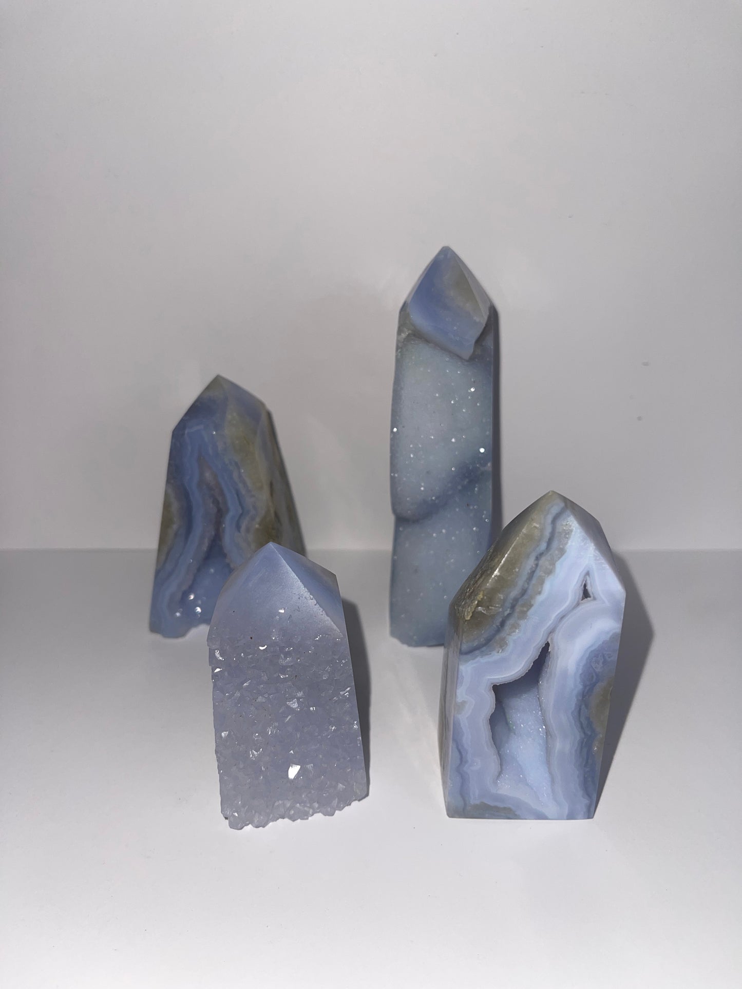 Druzy blue lace agate geode towers