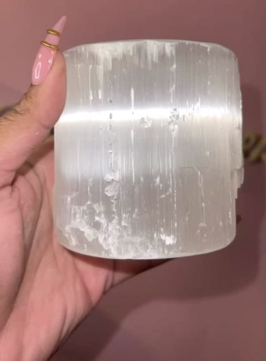 Selenite candle holder